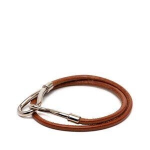 Hermes Jumbo Choker Bracelet Brown Silver Leather Metal
